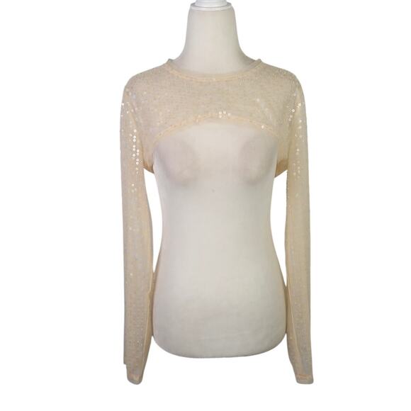 ZARA Sheer Mesh Cream Sequin Beaded Crop Top Shrug Bolero M - Picture 2 of 8